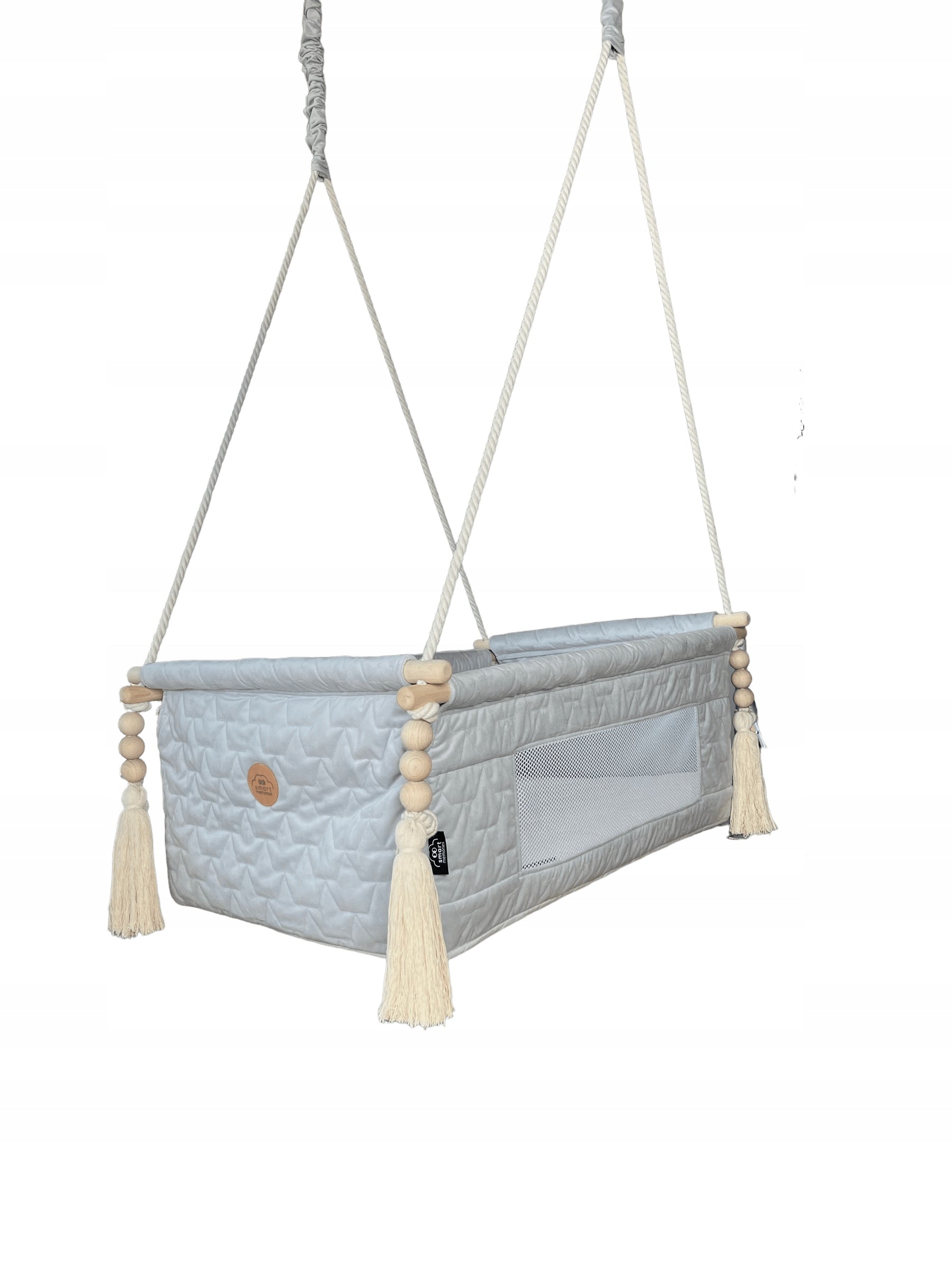 Wooden cradle, cot, baby - velvet grey - playpen