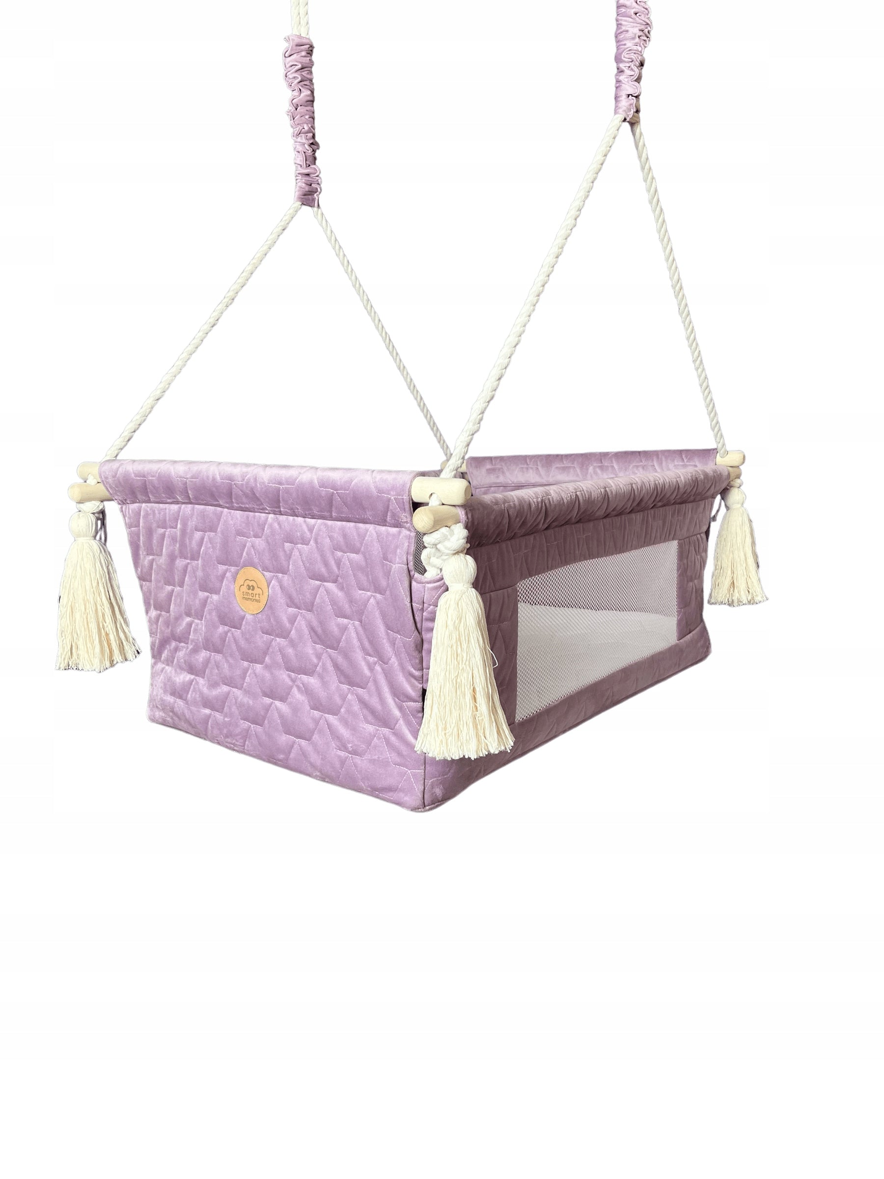 Wooden cradle for baby - velvet pink - playpen extra bed