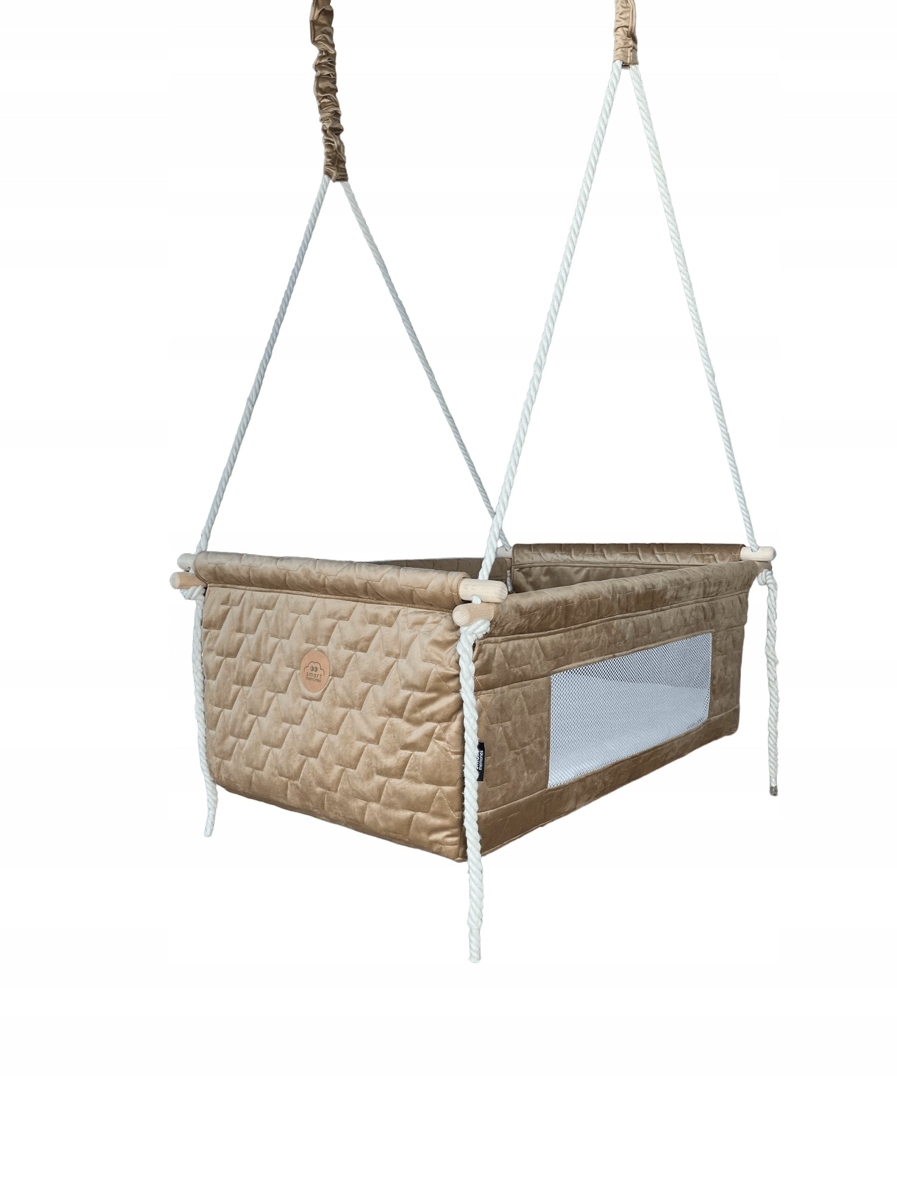 Wooden cradle, hanging cot - velvet beige- gift for baby Packaging status original