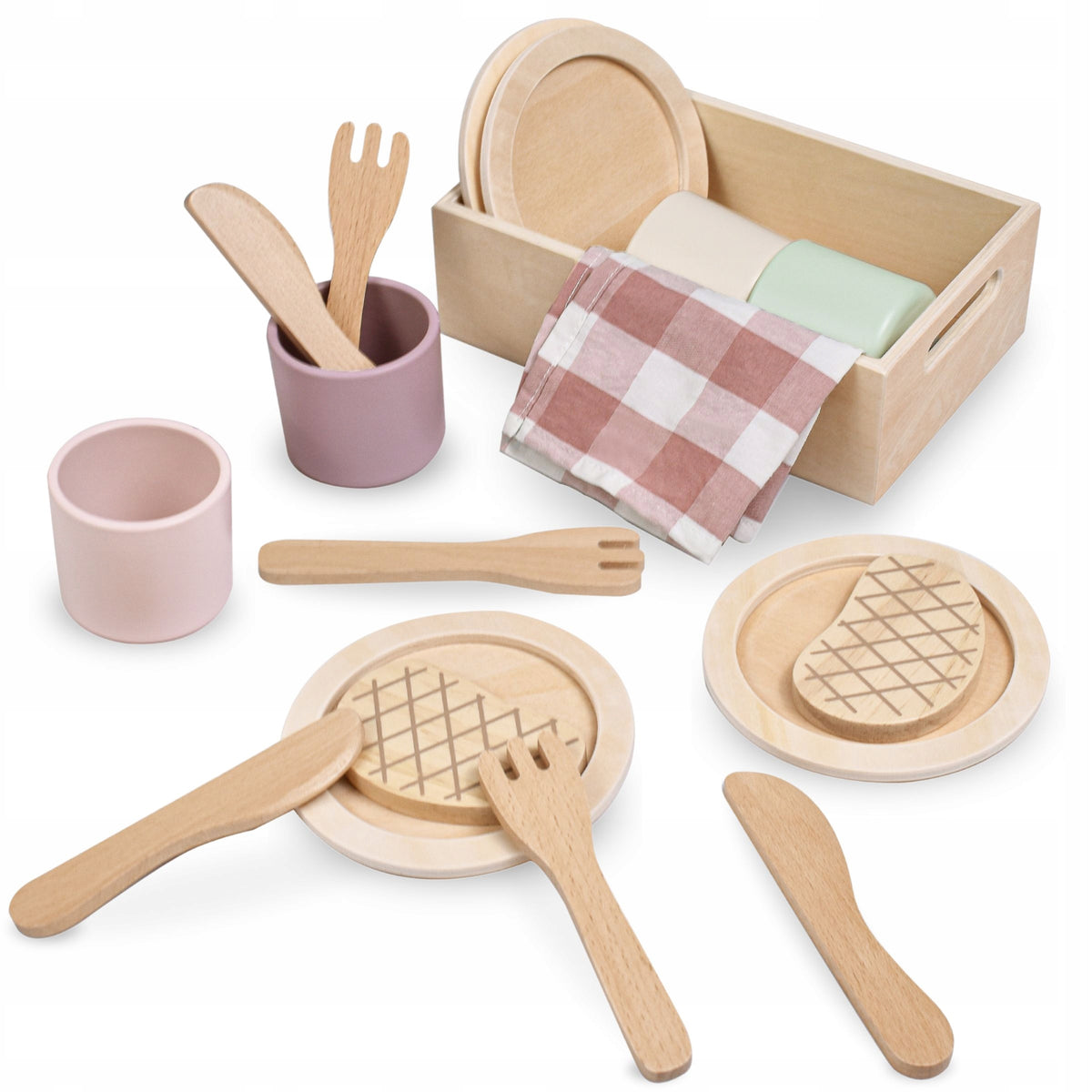 Wooden dinner set Mamabrum with red pads for children 3+ Packaging status original
