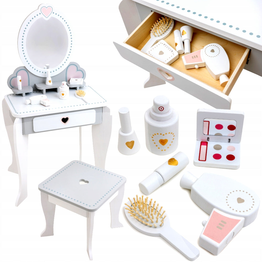 Wooden dressing table Doris white with accessories and mirror for children 3+