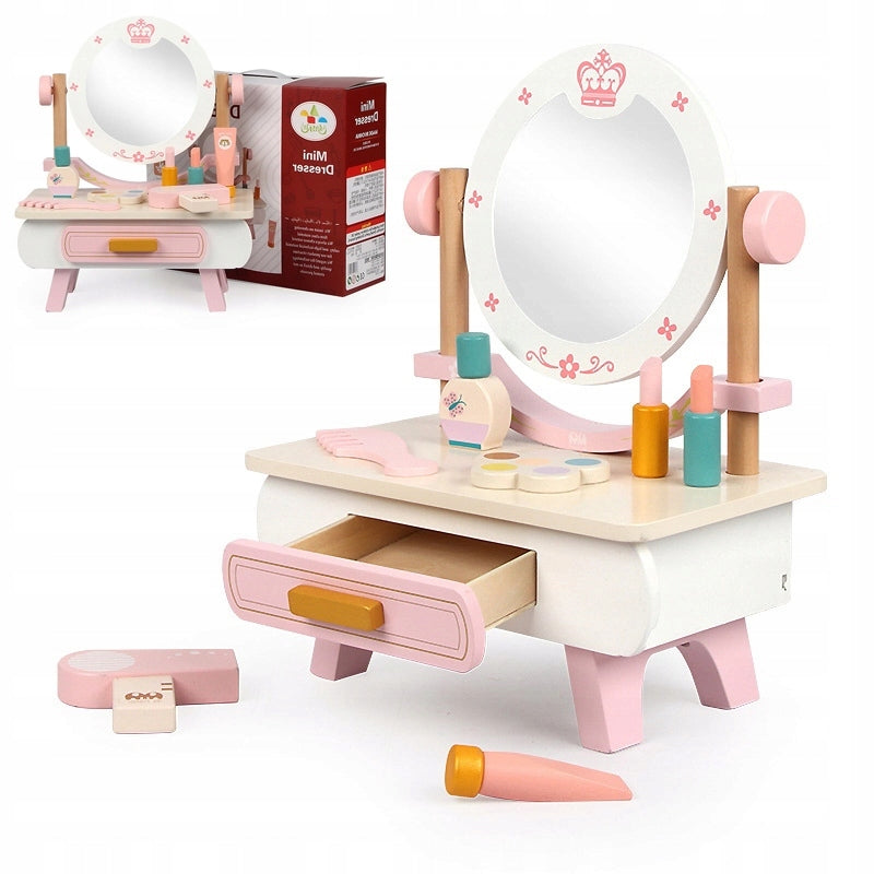 Wooden dressing table for girls with mirror and accessories