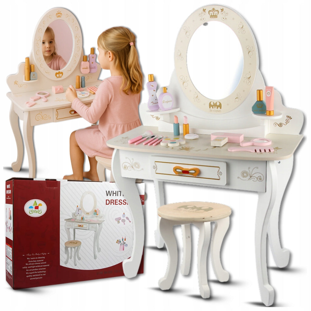 Wooden dressing table with stool and accessories toy for children large set