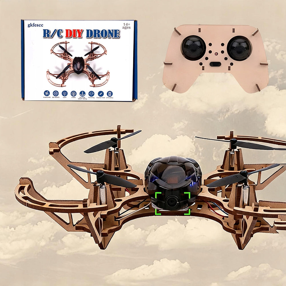 Wooden drone DIY 14+ STEM kit with 360° stunts and button start Packaging status original
