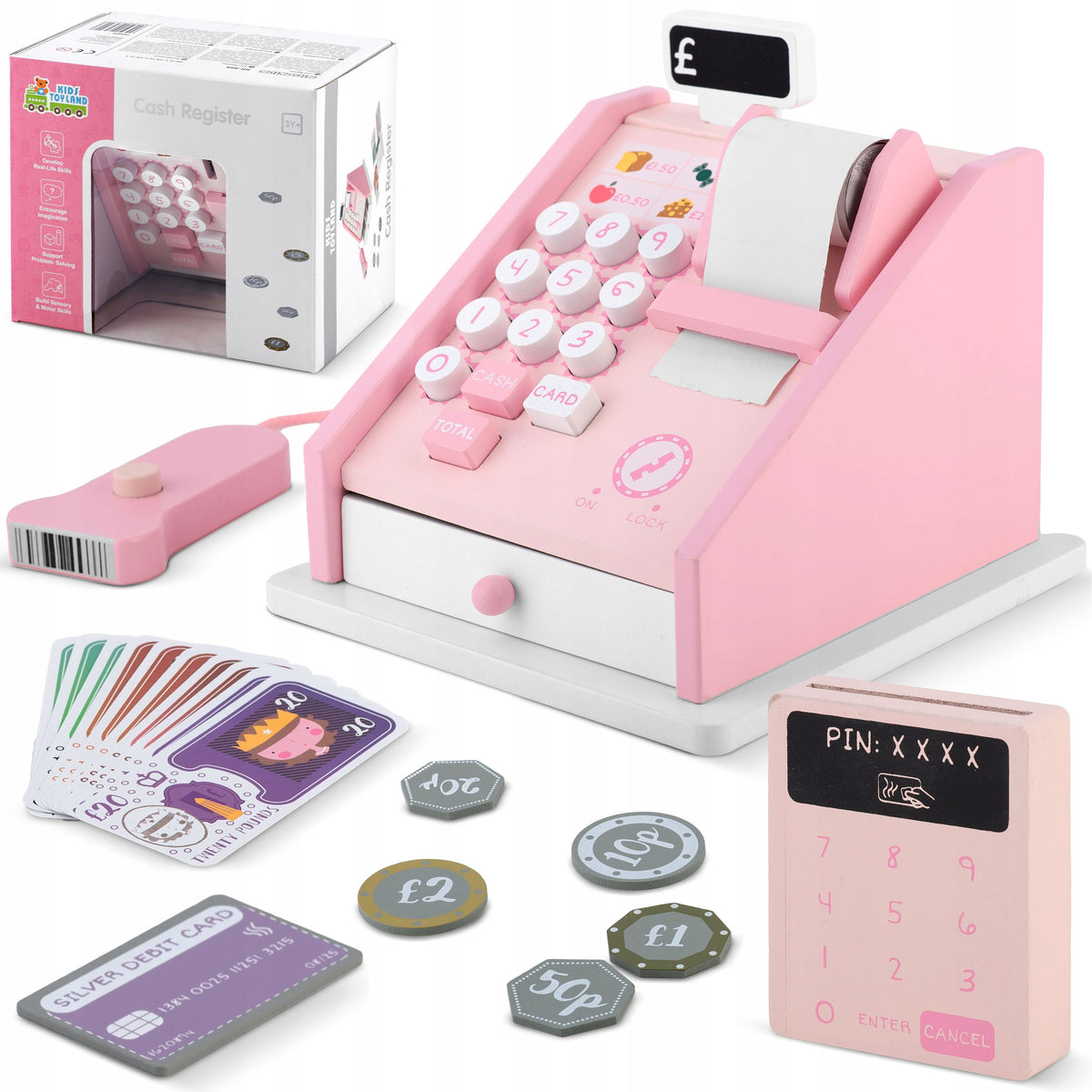 Wooden educational toy cash register for children shop Ricokids