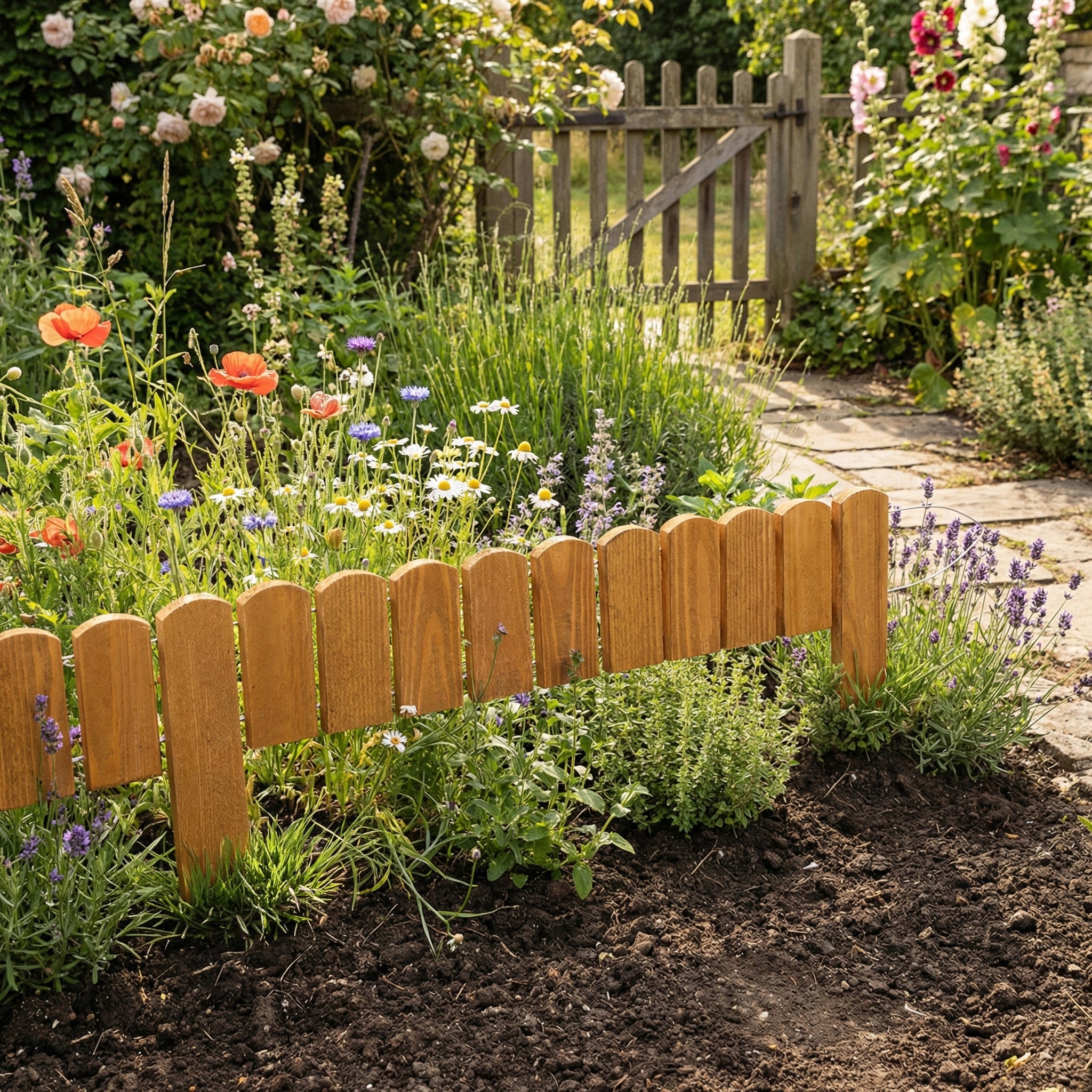 Wooden fence garden fence hammered lawn edging rollborder 200x40 Packaging status original