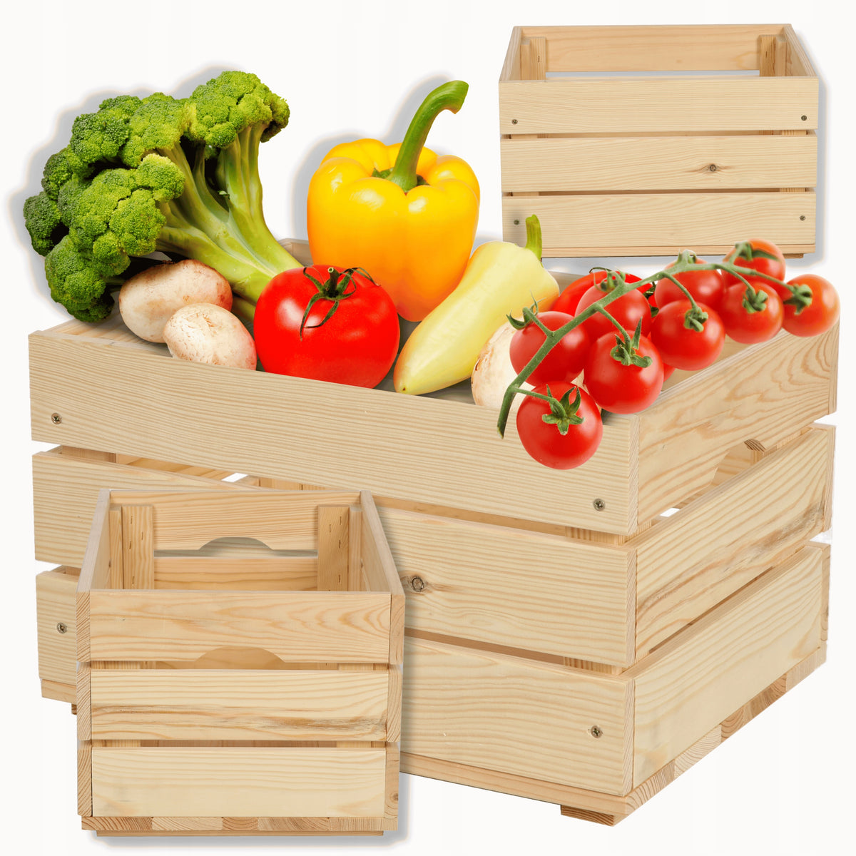 Wooden fruit box vegetables box 40x30 cm with handles SOLID