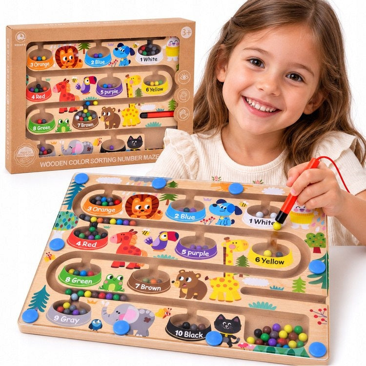 Wooden magnetic board Learning counting and colors MAZE ZOO