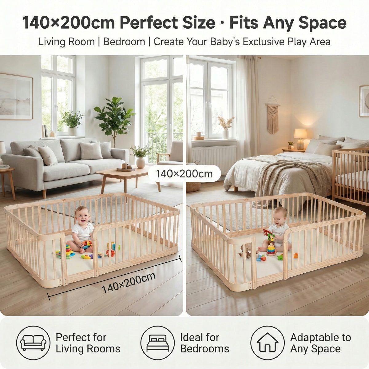 Wooden modular playpen 140x200cm for children and animals Manufacturer code W5127S00002