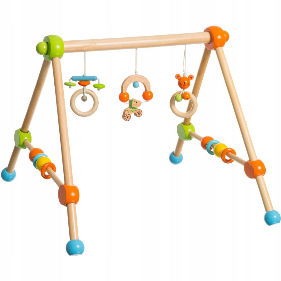 Wooden play bow for babies Bieco with figurines and rattles