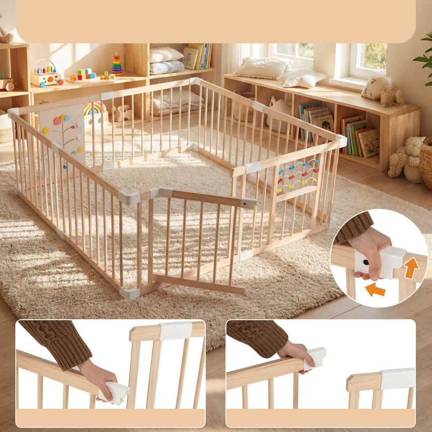 Wooden playpen for babies COSTWAY - with educational panel, with goal Packaging status original