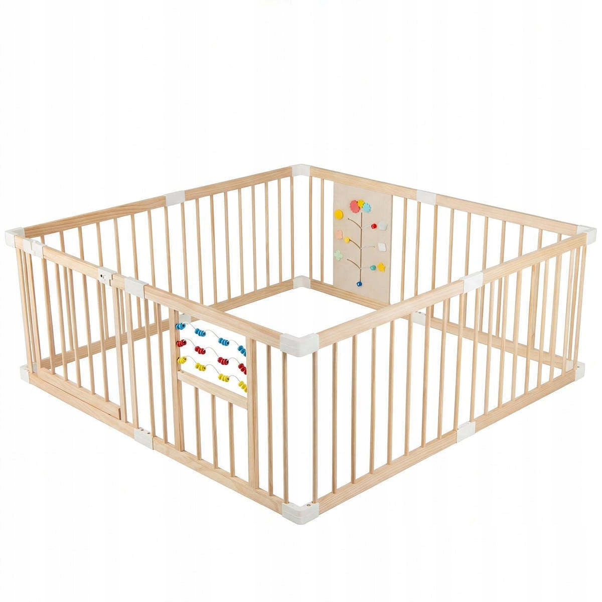 Wooden playpen for babies COSTWAY - with educational panel, with goal