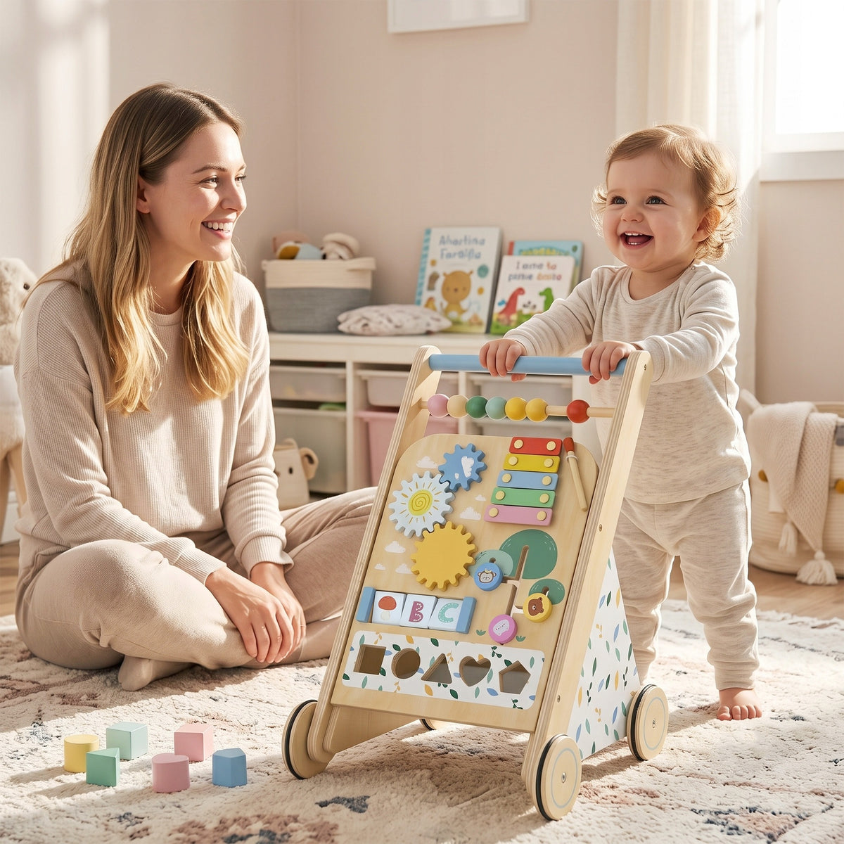 Wooden pusher AIYAPLAY for children with wheels and blocks, from 18 months Brand AIYAPLAY