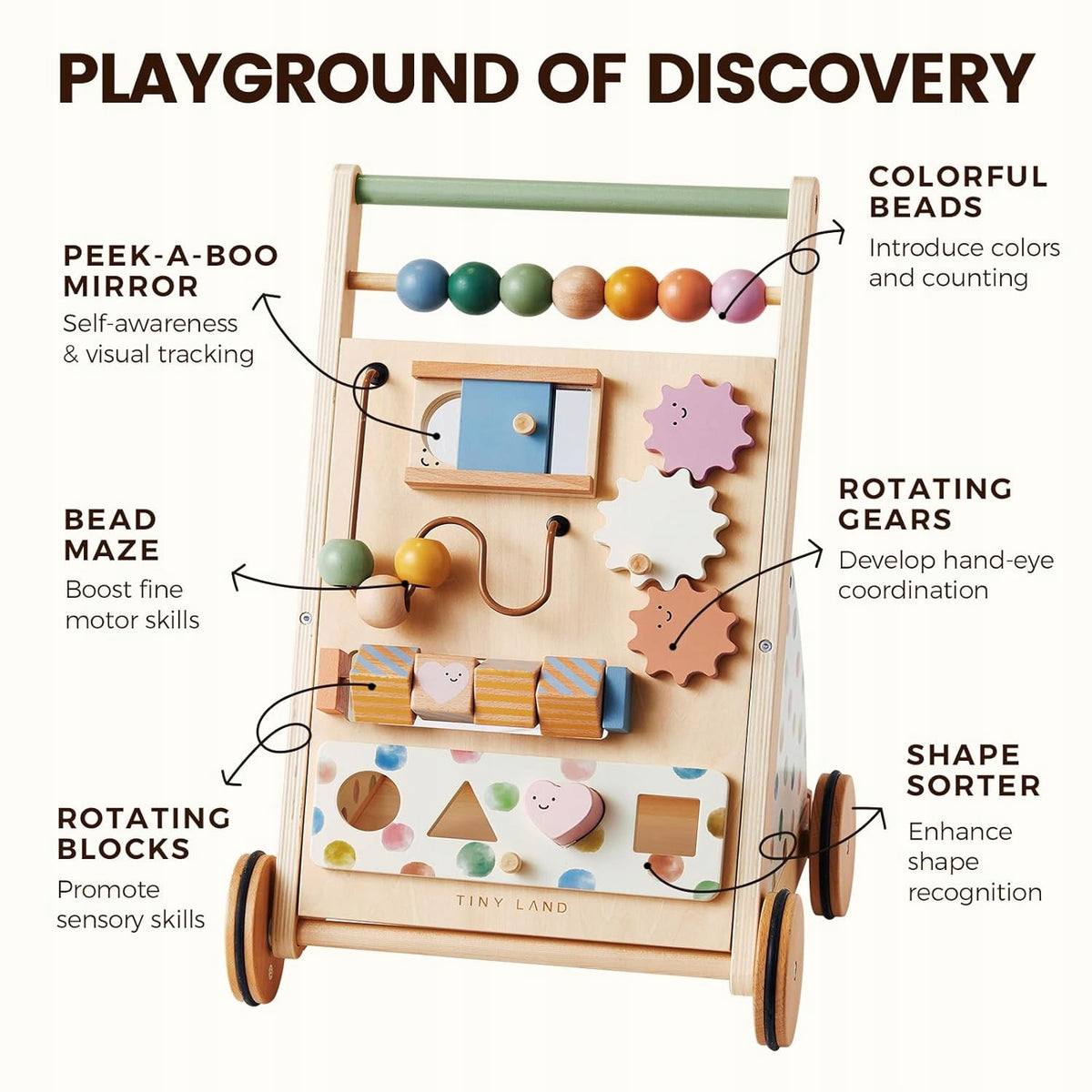 Wooden pusher Tiny Land Montessori – educational walker for toddler Brand Tiny Land