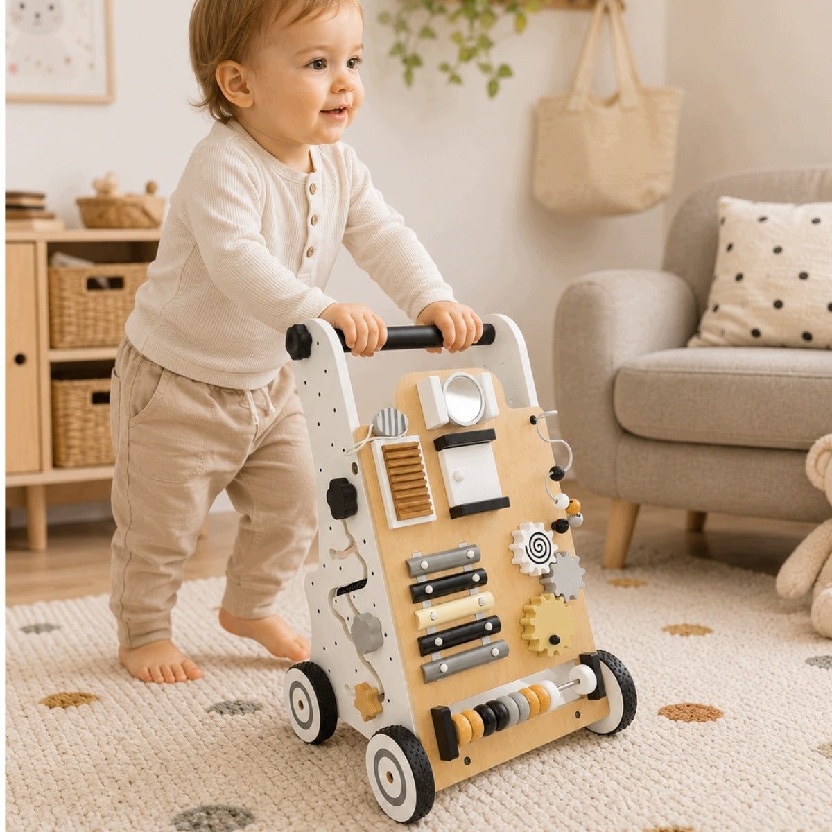 Wooden pusher walker for kids ride-on educational interactive sorter Packaging status original
