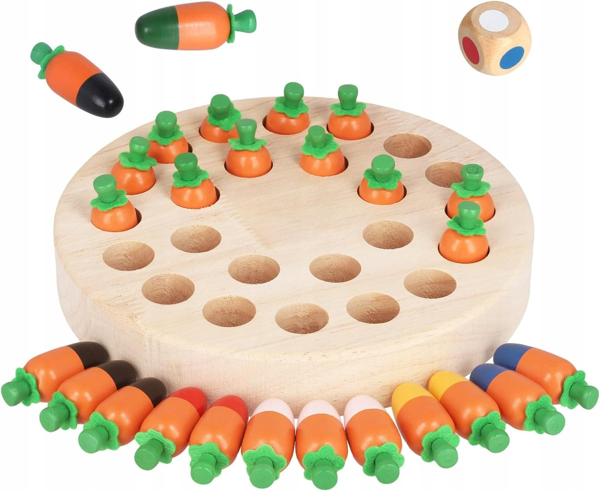 Wooden puzzle memory game for children developing carrots