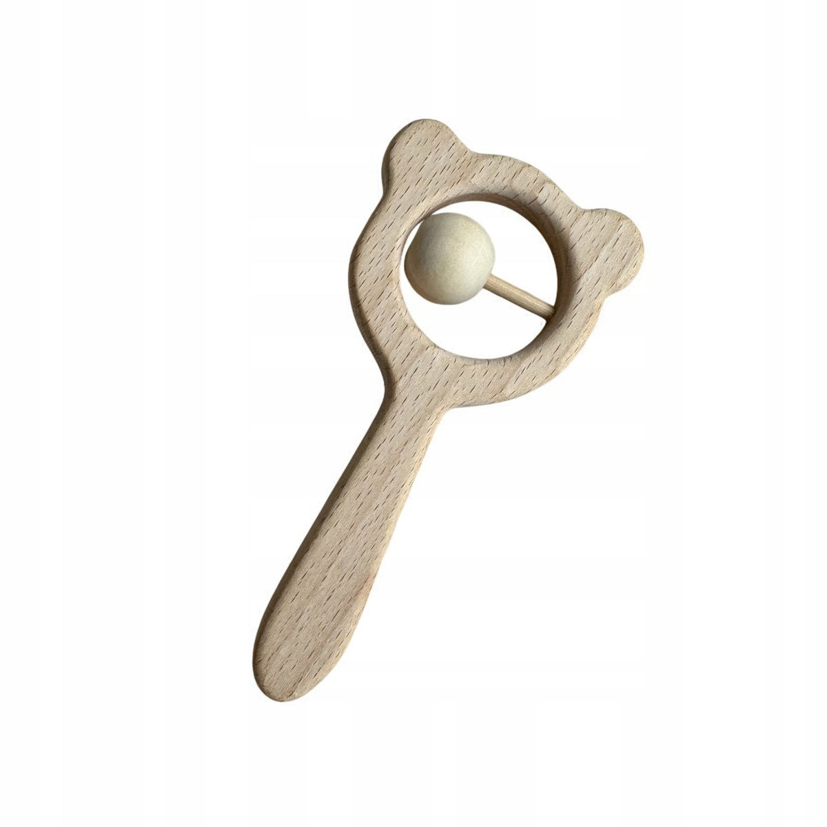 Wooden rattle for babies – natural, first Montessori toy