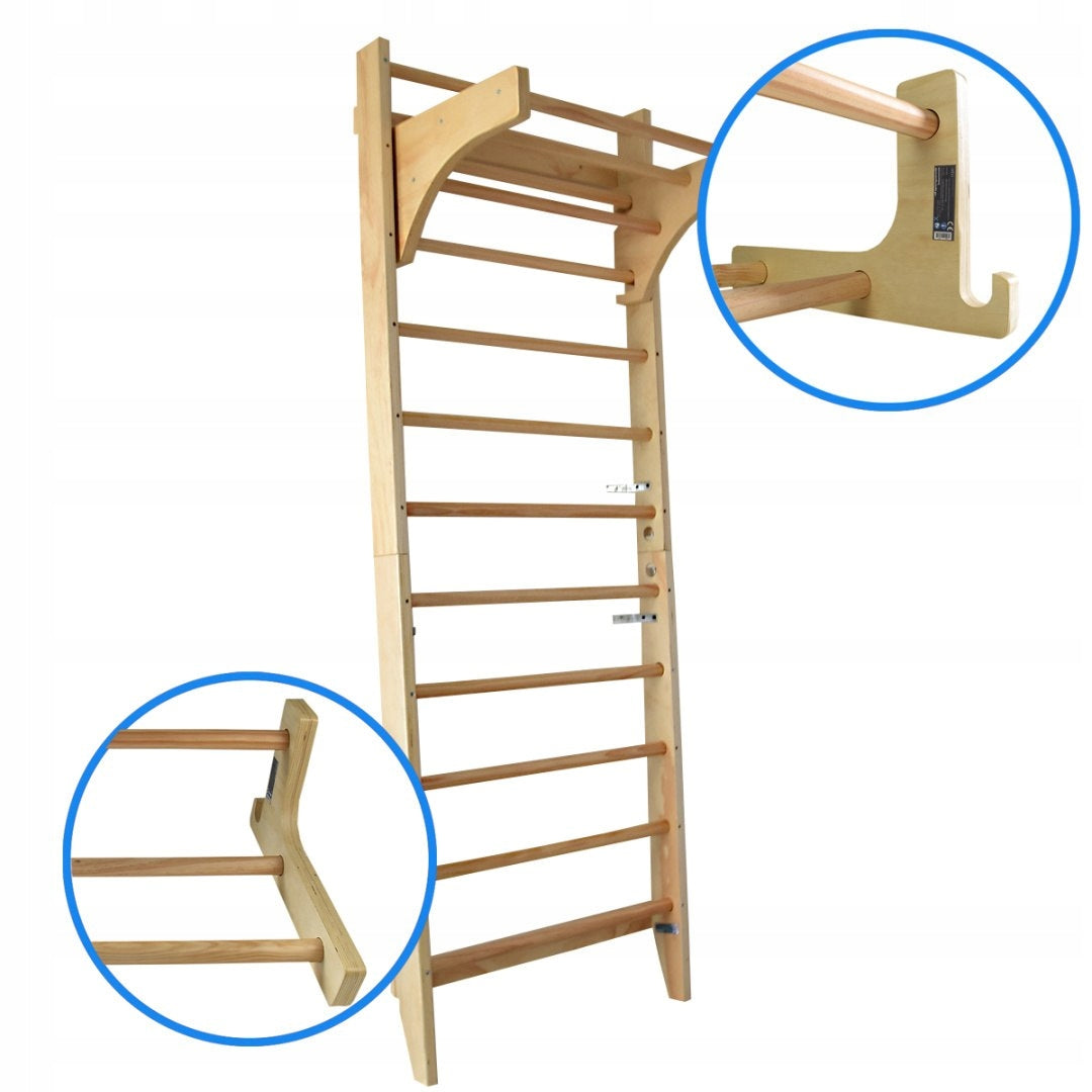 Wooden rehabilitation gymnastic ladder 220cm with bar Packaging status original