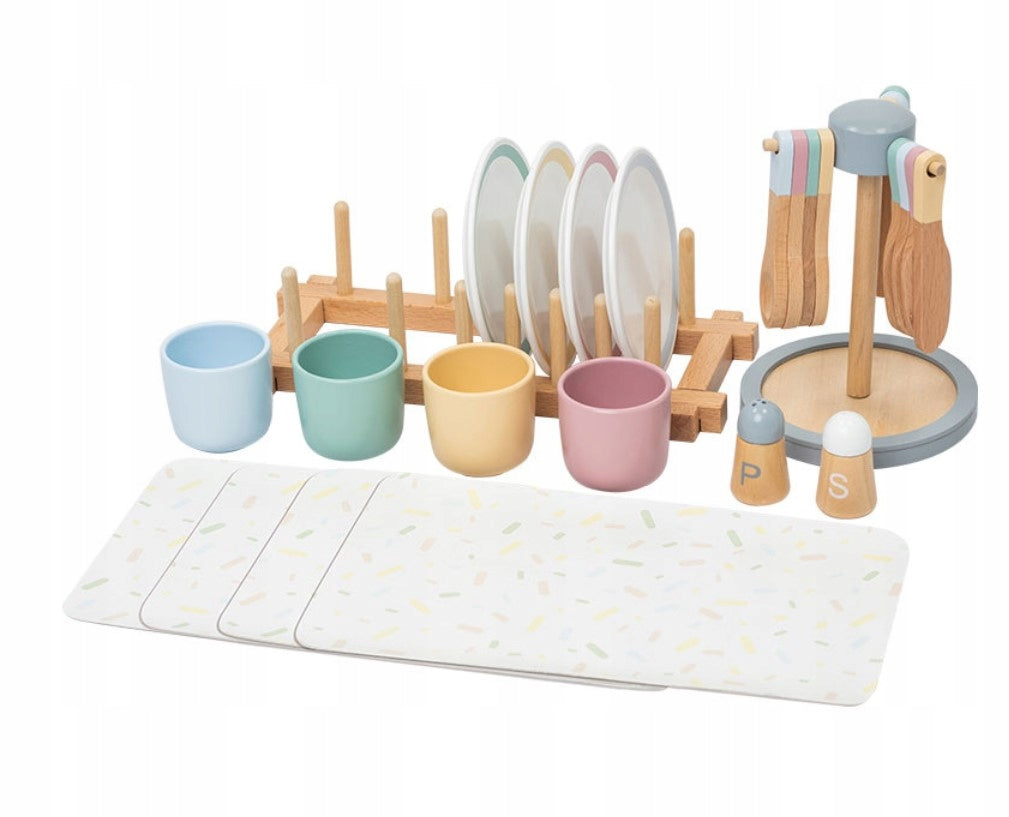 Wooden set of kitchen utensils UMU plates cups cutlery