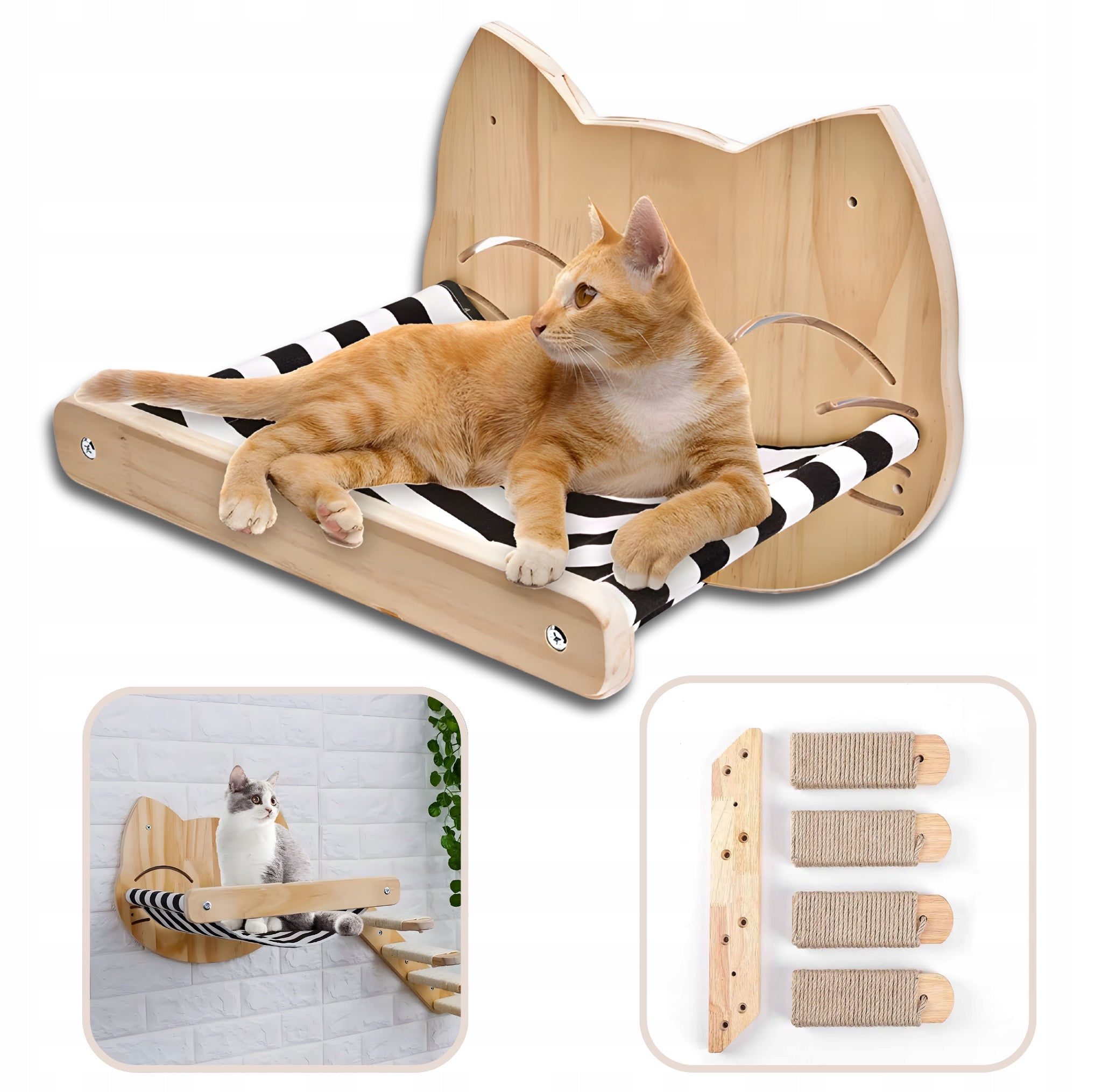Wooden shelf with ladder on the wall bed for cat 64