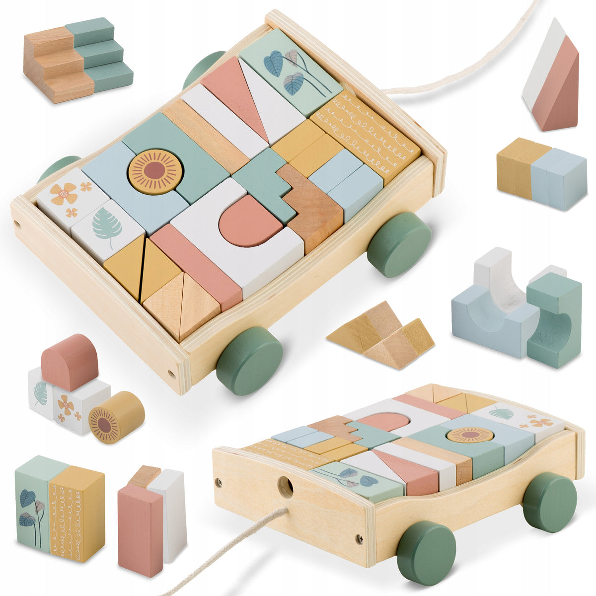 Wooden toy educational puzzle 24 el Montessori pull cart