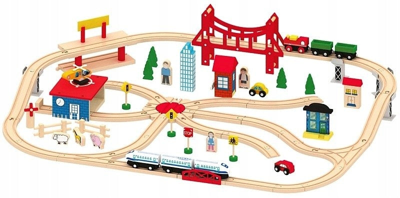 Wooden train tracks bridges route equipment 130 el. Brand Leomark