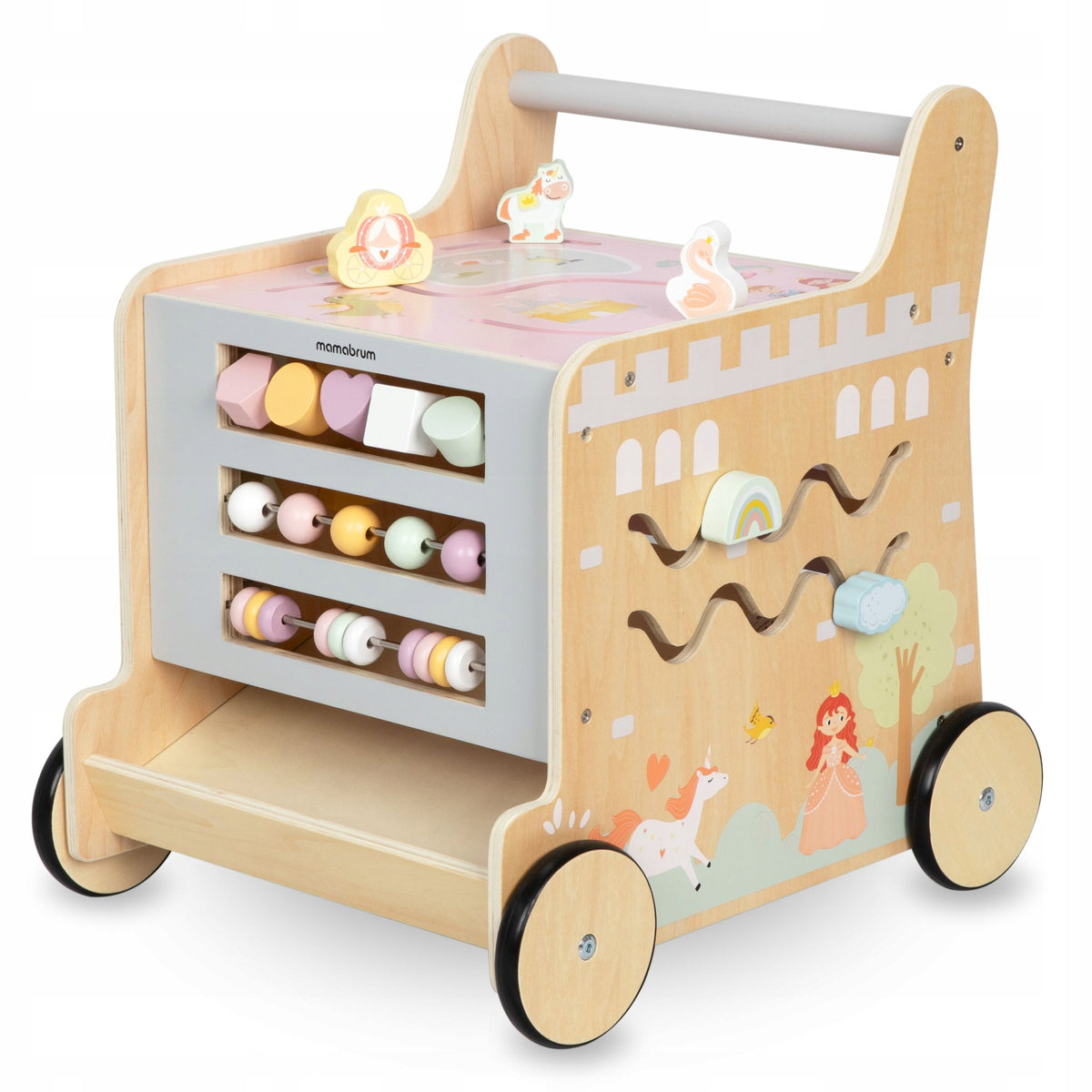 Wooden walker 2in1 with educational cube function, natural - Mamabrum Manufacturer code MAM173 BABY WALKER