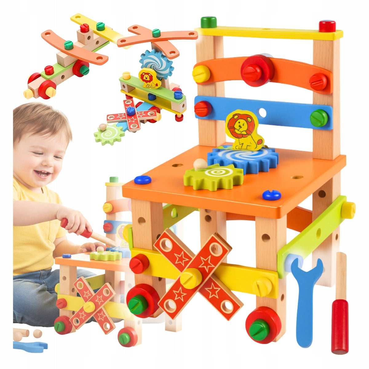 Wooden workshop for children tools blocks set XXL birthday gift