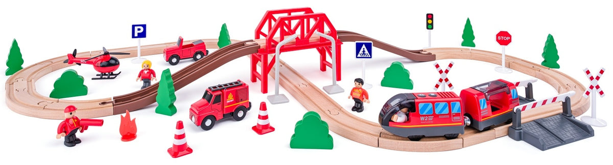 Woody Queue with electric machine, fire brigade, 60 parts
