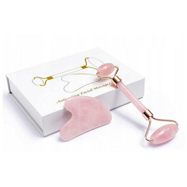 WoowYou Roller + Stone Gua Sha Quartz Set for Face Massage