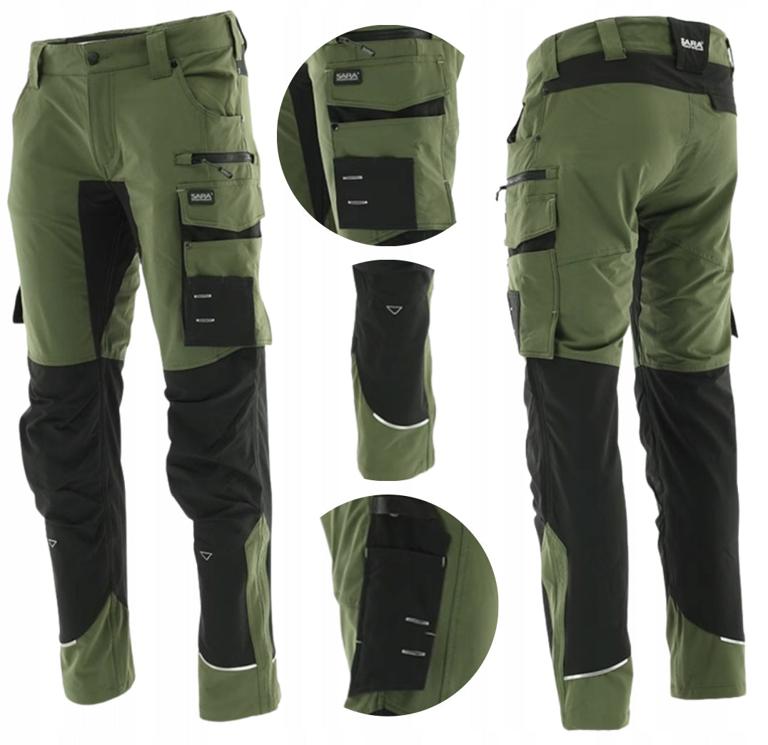 Work pants ELASTIC men's KHAKI tactical OLIVE nylon SOFSTHELL 46