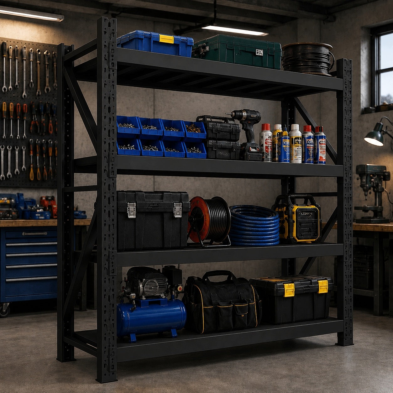 Workshop Storage Rack Metal 4 Shelves up to 200 KG EACH 150x60x200 cm Packaging status original