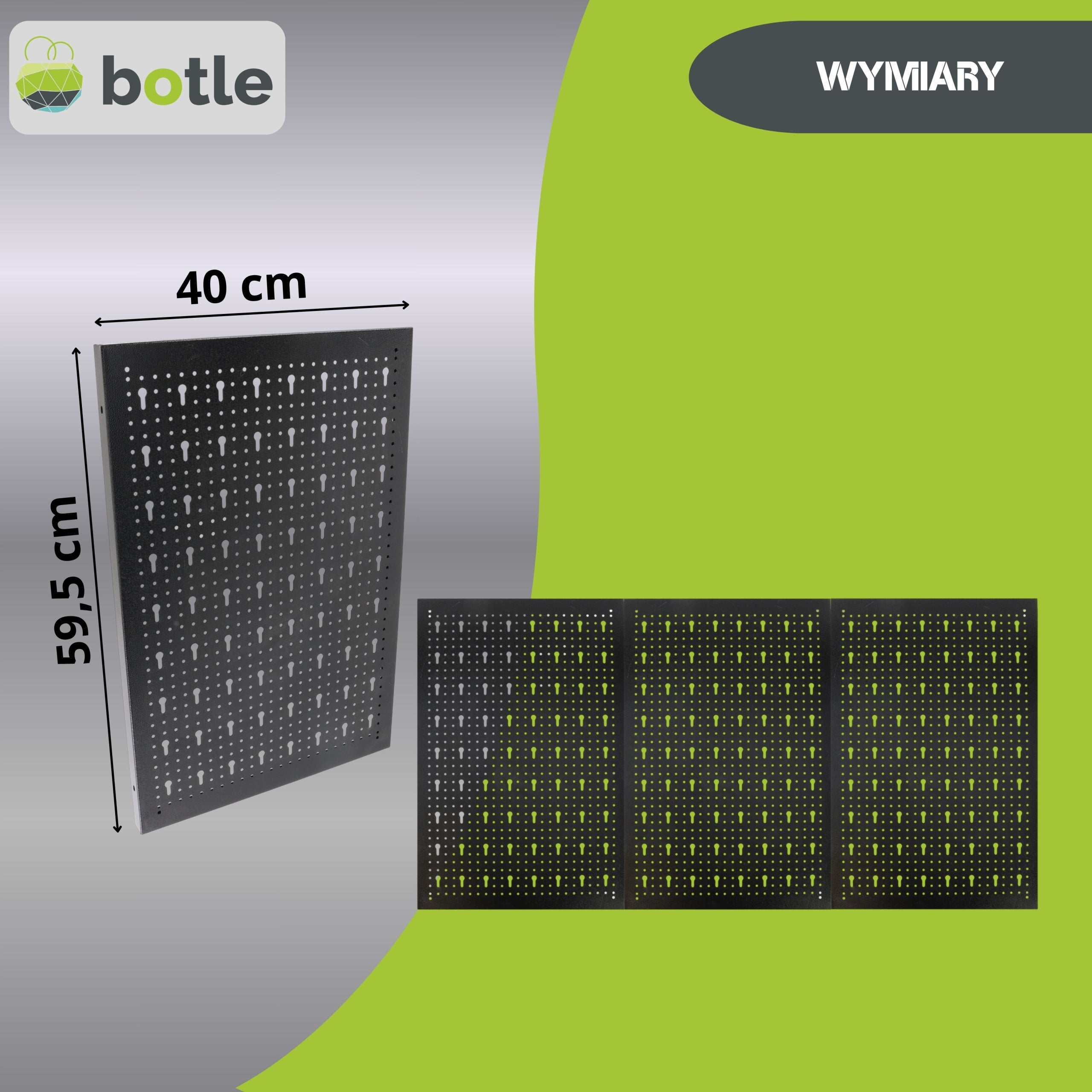 Workshop board botle 120x60 cm metal + set of 22 handles and shelves steel Product height 60 cm