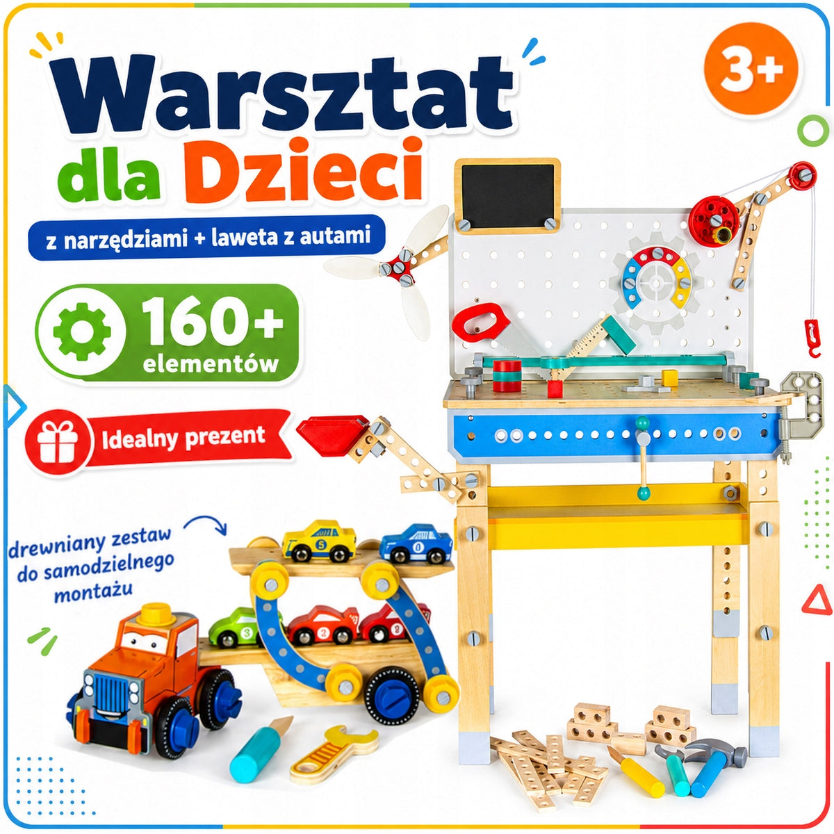 Workshop for Kids with Tools + Tow Truck with Cars DIY Kit!