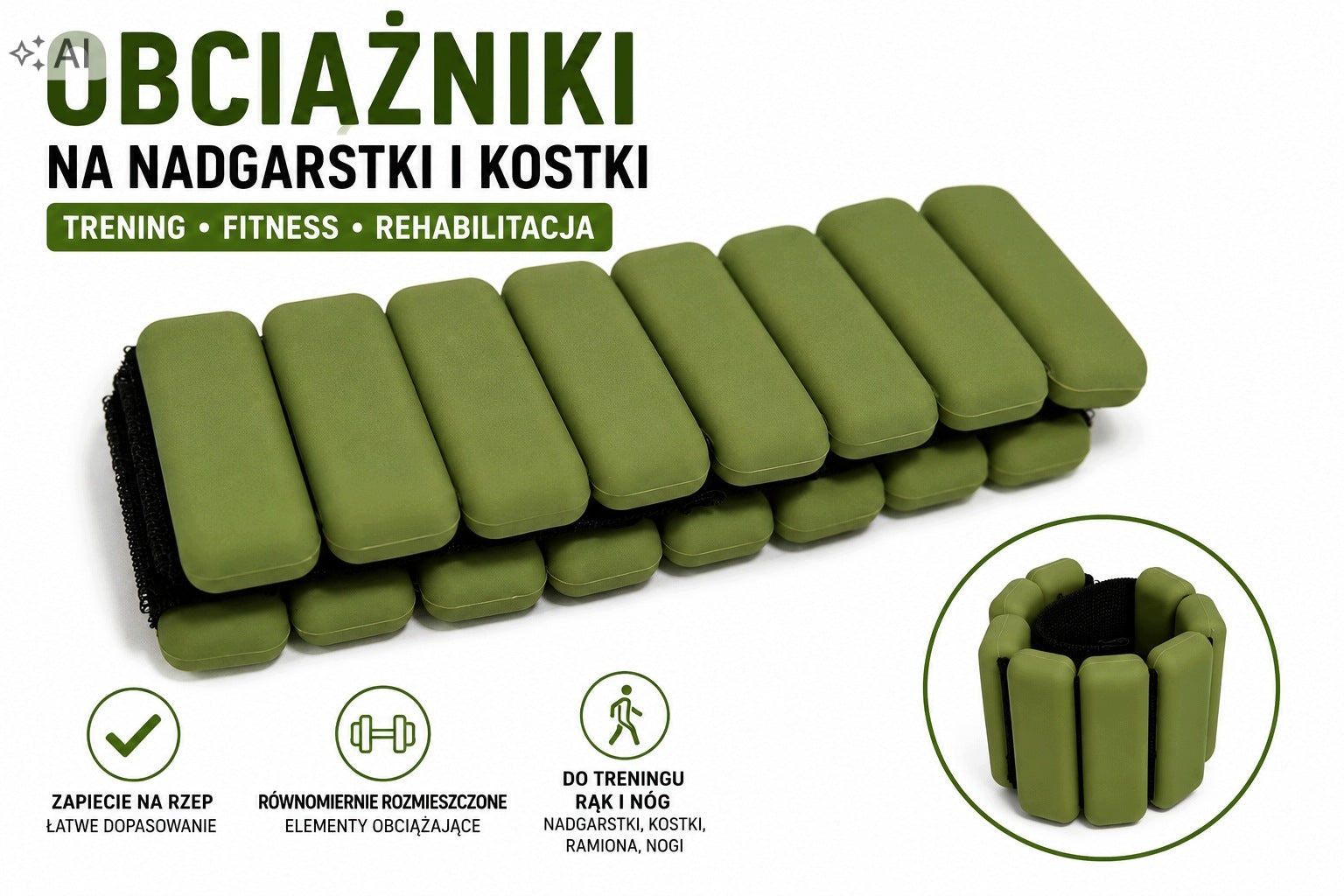 Wrist and ankle weights 2x0,45 kg green for FITNESS exercises Manufacturer code OEM-1