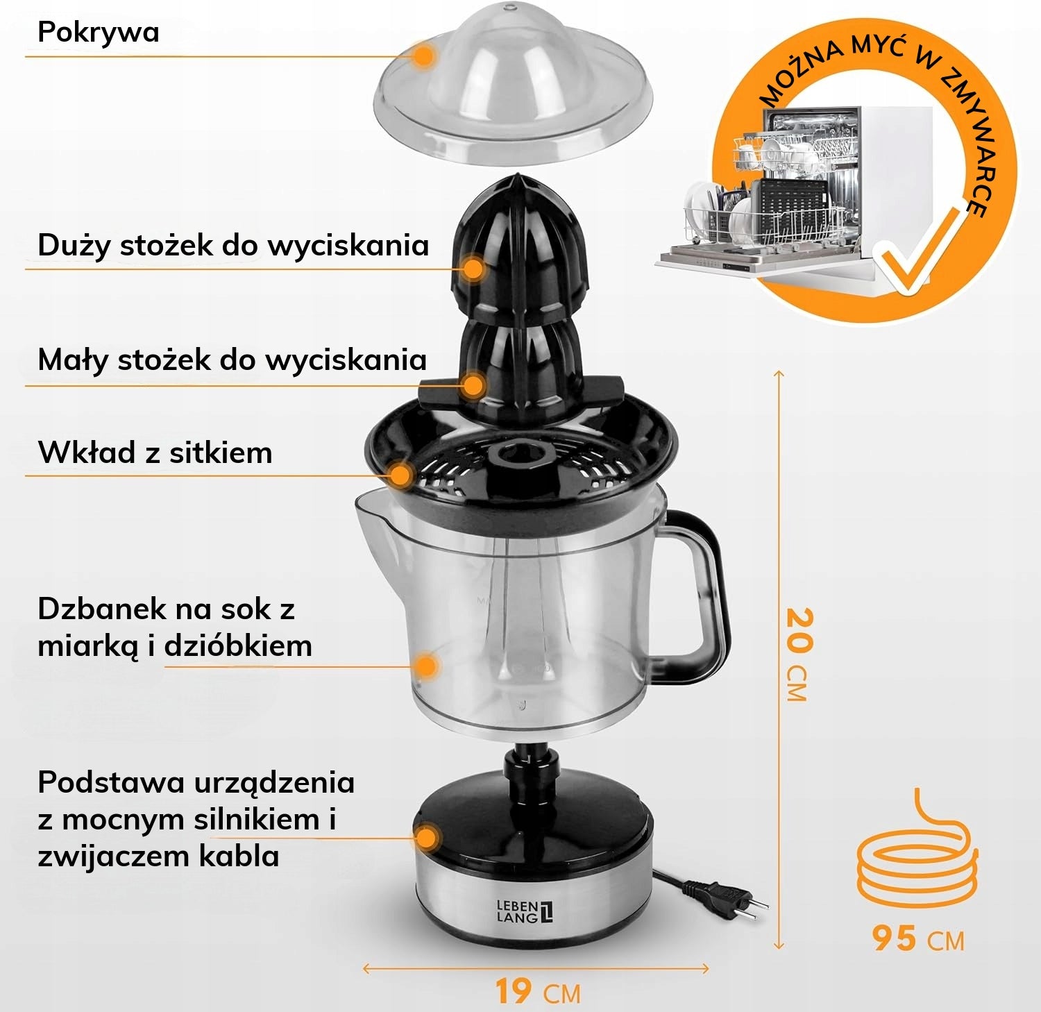 Wyciskarka do cytrusów elektryczna LEBENLANG wyciskacz pomarańczy 700ml Packaging status original