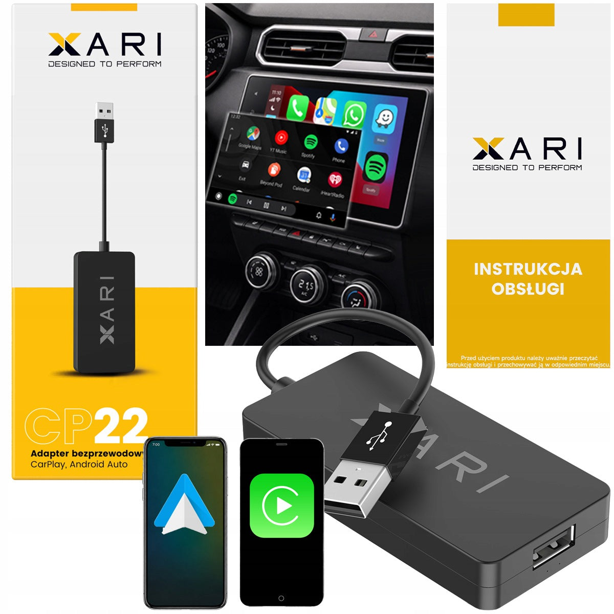 XARI CP22 Wireless CarPlay Adapter Android Auto Mirror WiFi BT USB