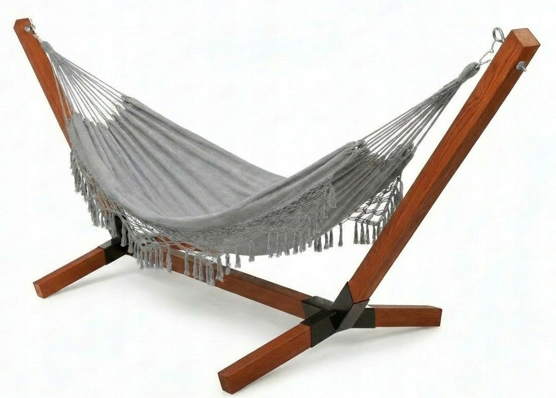 XL Set Wooden Hammock Frame Impregnated 220kg + Boho Hammock Grey Packaging status original