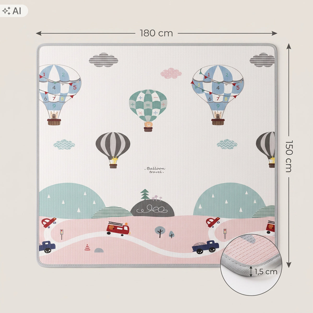 XPE FOAM MAT FOR CHILDREN 150X180 1,5 CM ROLLED EXTRA THICK SOFT 2in1 Brand moo tumi