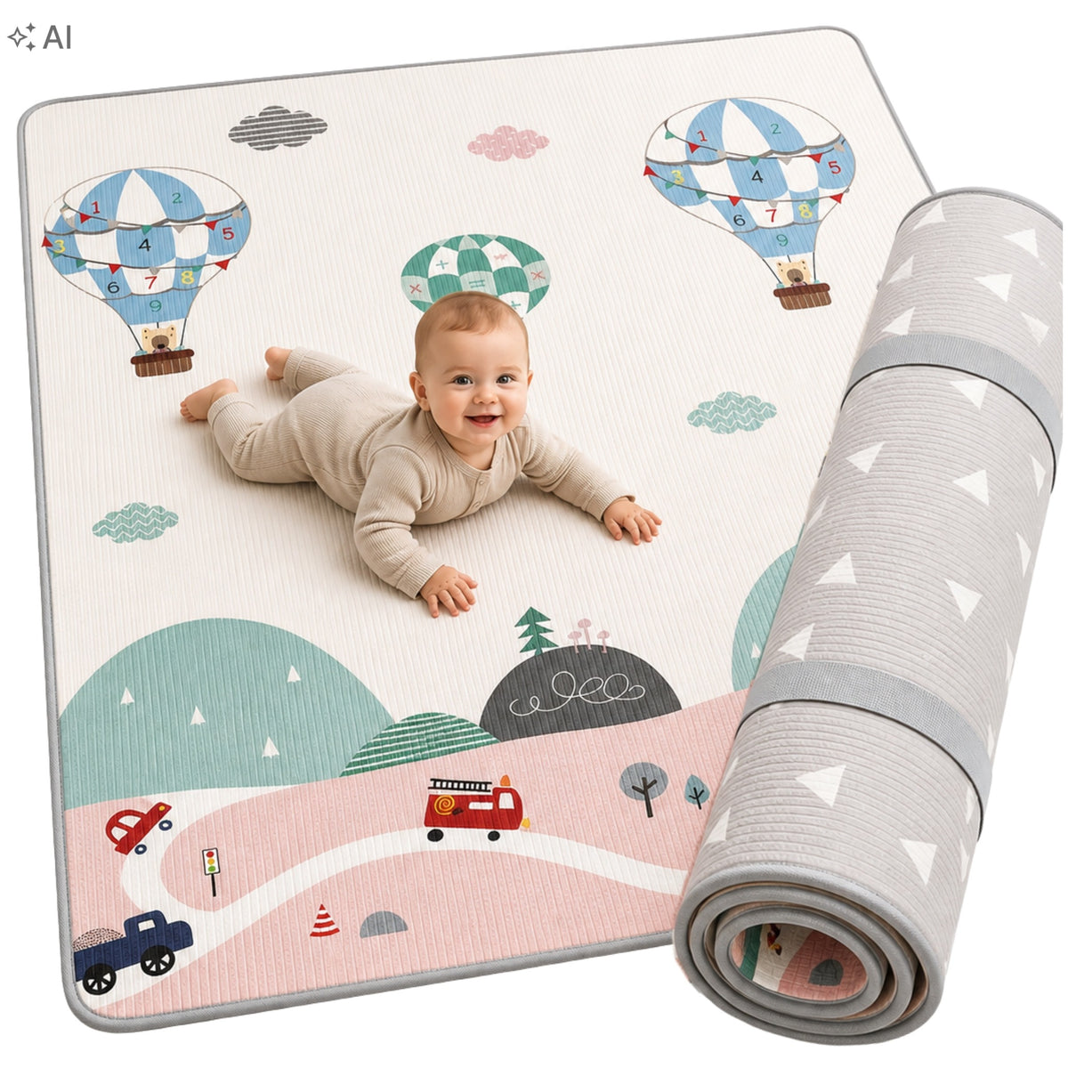 XPE FOAM MAT FOR CHILDREN 150X180 1,5 CM ROLLED EXTRA THICK SOFT 2in1