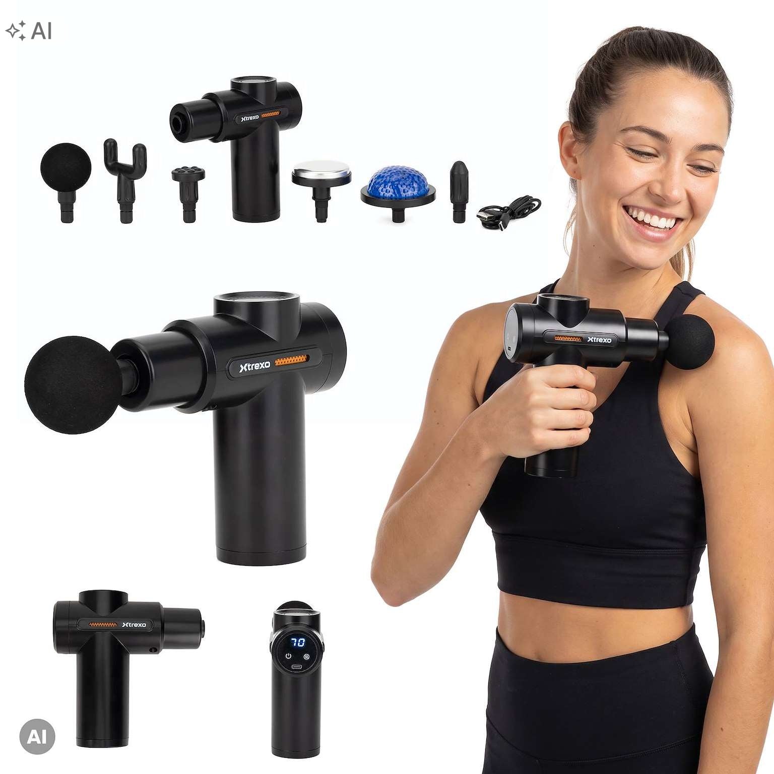 XTREXO Massage Gun Mini Pulsar BACK BODY MASSAGER 6 TIPS