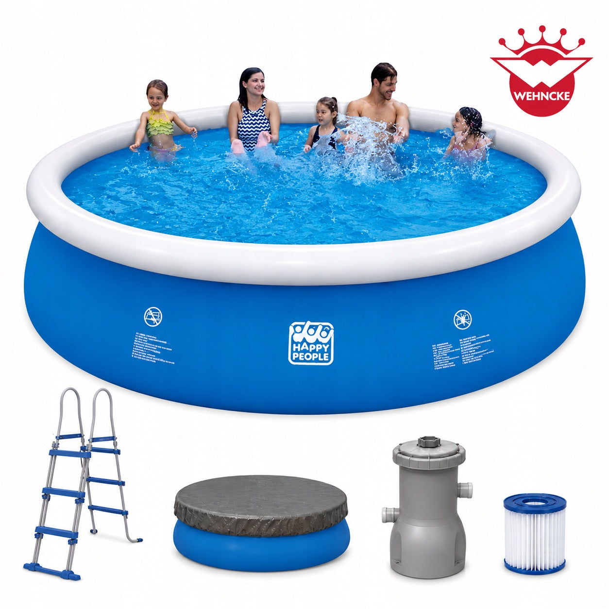 XXL Expansion Pool Happy People 450x90 cm Ladder Pump Cover Height 90 cm
