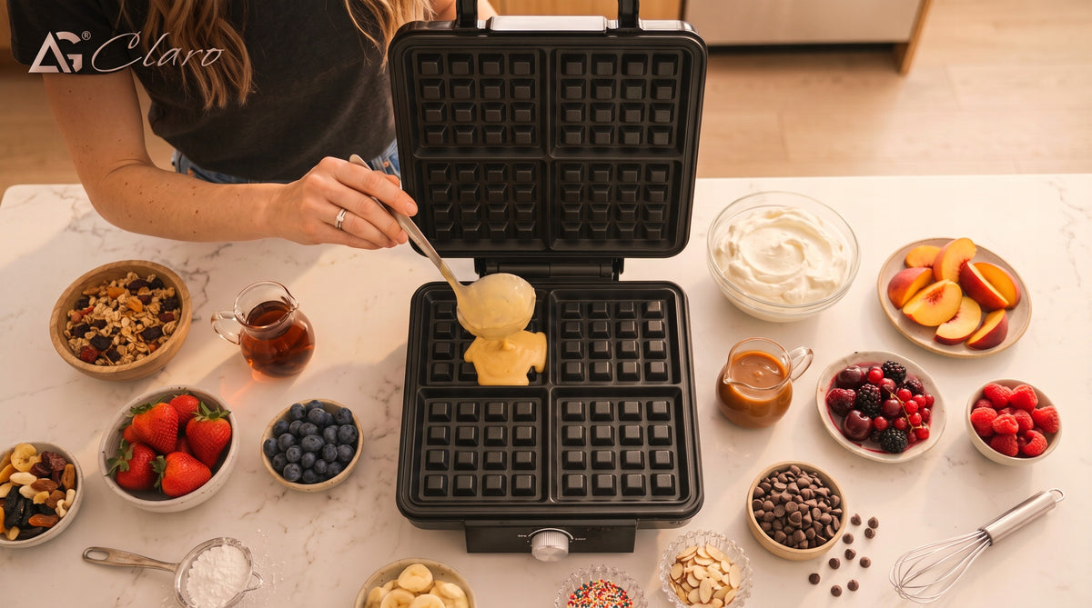 XXL WAFFLE IRON FOR 4 LARGE CRISPY WAFFLES Claro TEMPERATURE CONTROL 2300W Manufacturer code Z REGULACJĄ POWŁOKA NIEPRZYWIERAJĄCA PUSZYSTE
