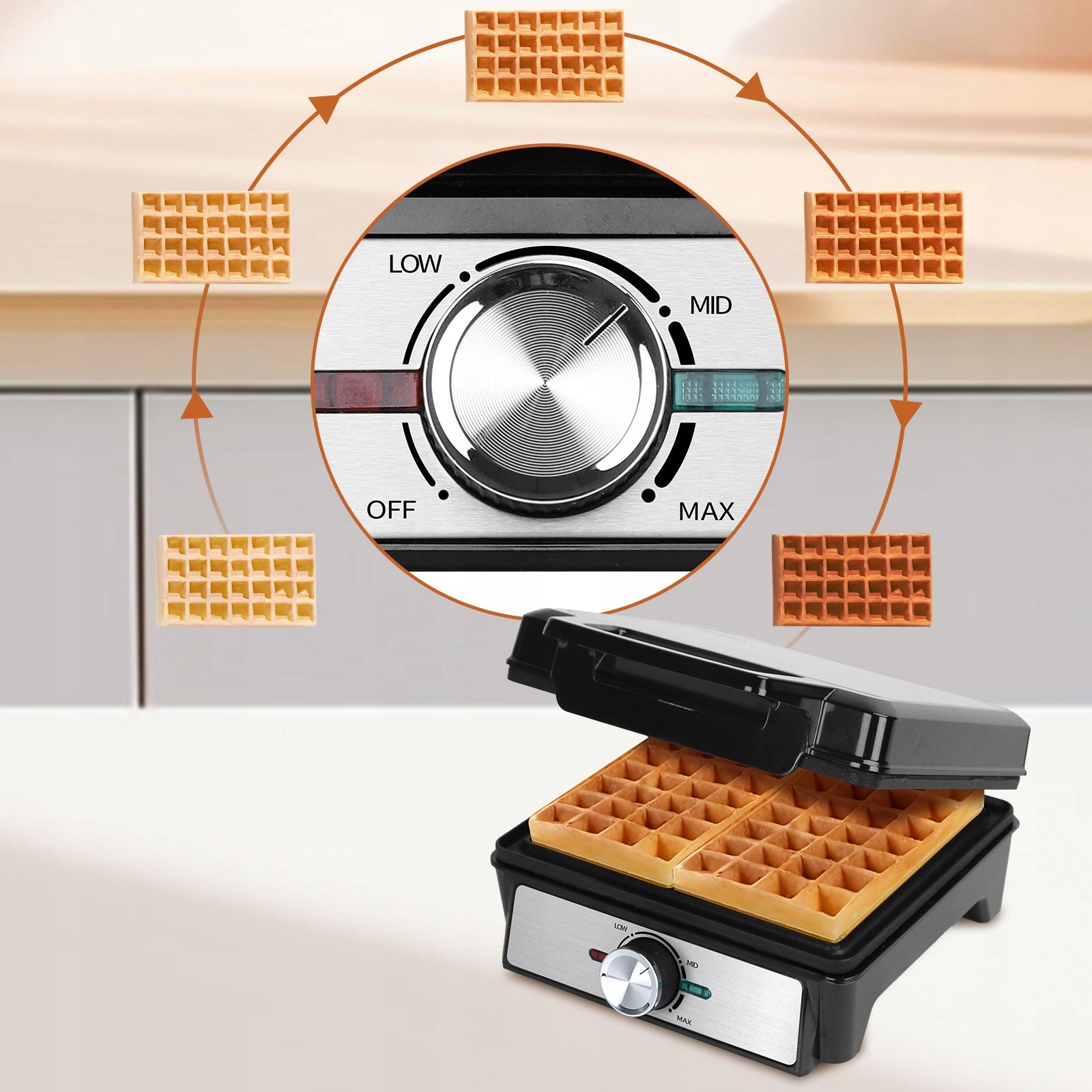 XXL Waffle Iron 1600W 2 Waffles Temperature Control Crunchy Packaging status original