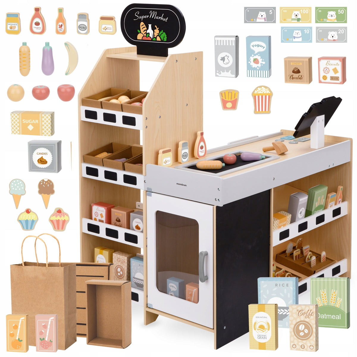 XXL wooden grocery store – large shop stall with cash register to play with