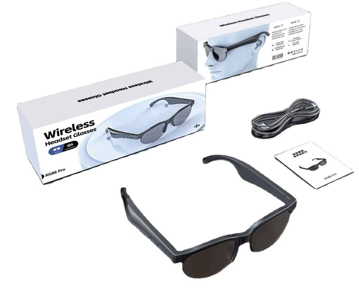 Xg88 Pro IPX5 Smart Glasses Waterproof AI Translator Voice Recorder Packaging status original