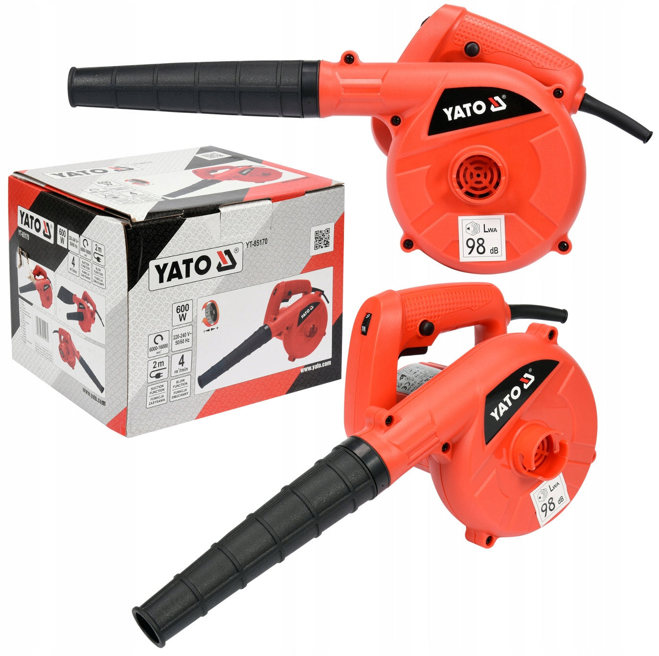 YATO BLOWER GARDEN VACUUM CLEANER SMALL FOR ELECTRIC LEAVES 600W 2in1 YT85170 Brand Yato