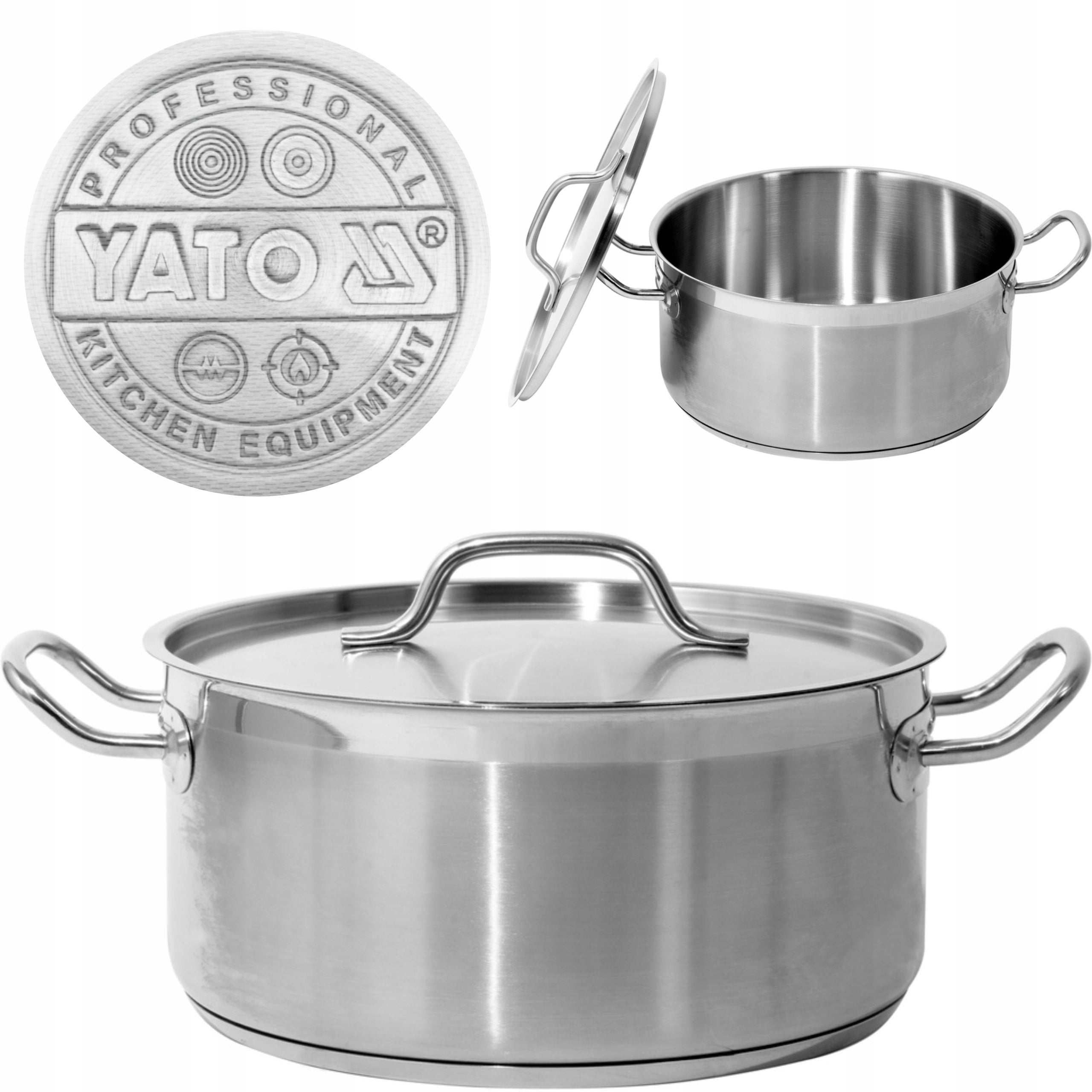 YATO GASTRO POT LOW WITH LID STAINLESS STEEL 28X13CM 8L YG-00042