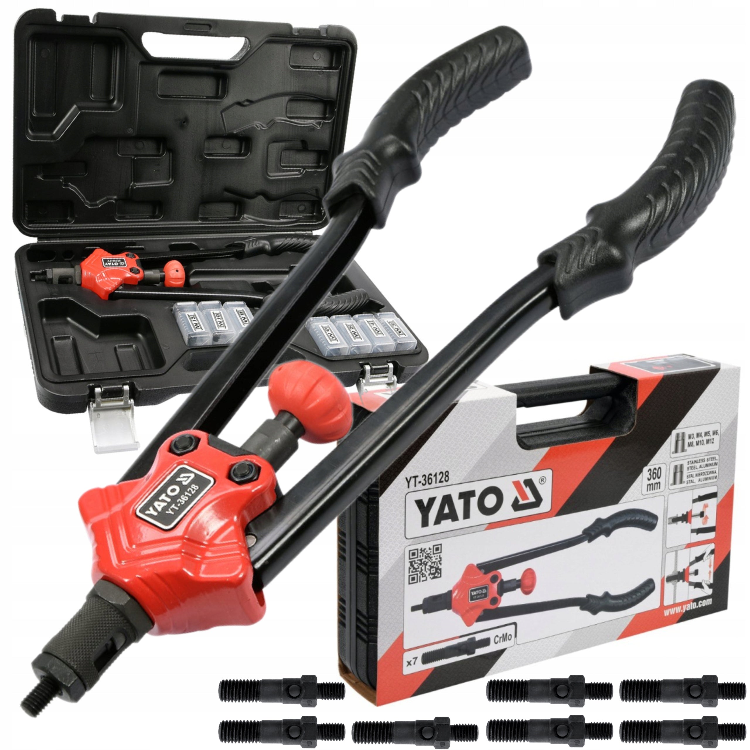 YATO HAND RIVETER SET 360mm M3-M12 7 ELEMENTS YT-36128