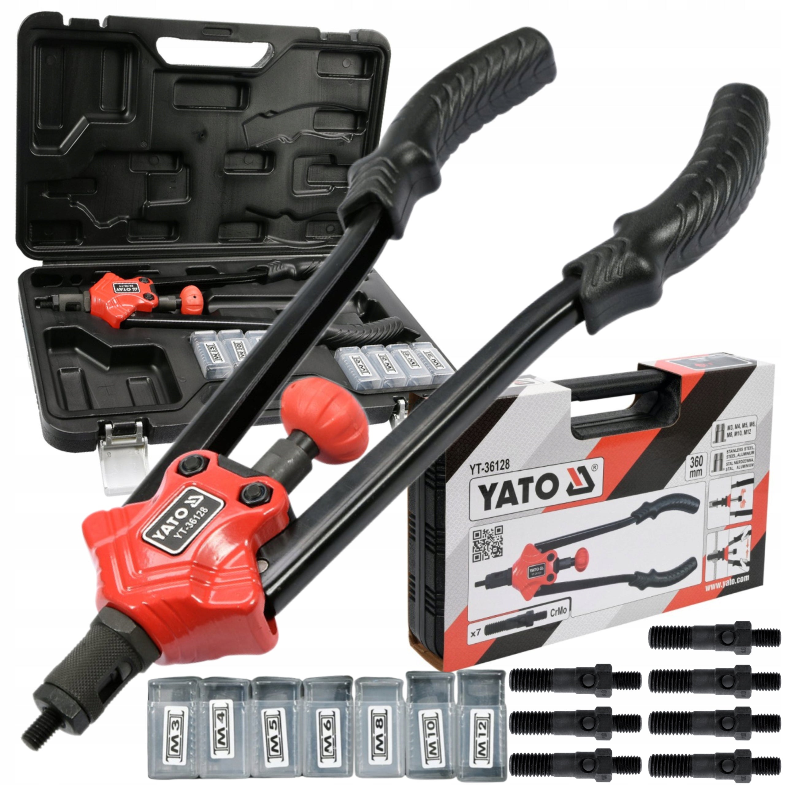 YATO HAND RIVETER SET 360mm M3-M12 7 ELEMENTS YT-36128